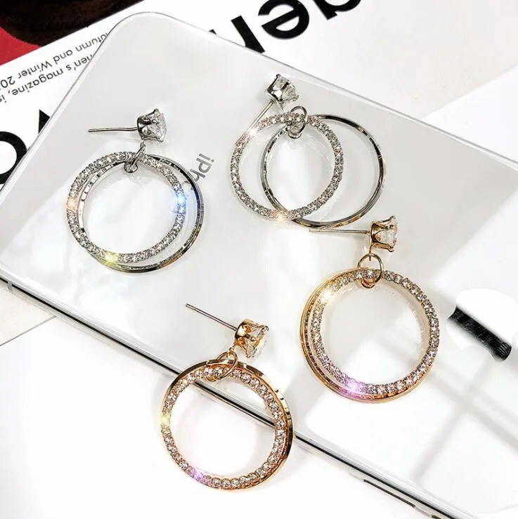 

circular rhinestone korean gold&silver earrings s925 silver needle antiallergic high qualities beautiful earrings 2019 for women