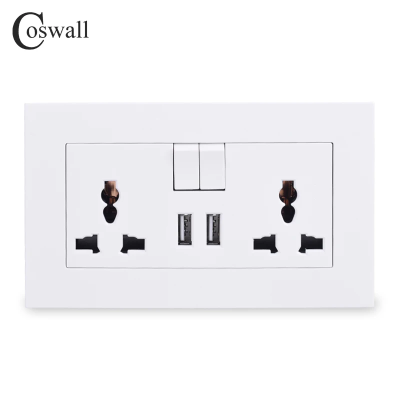 Универсальная переключаемая розетка COSWALL 13 а 2 USB порта для зарядки мобильного