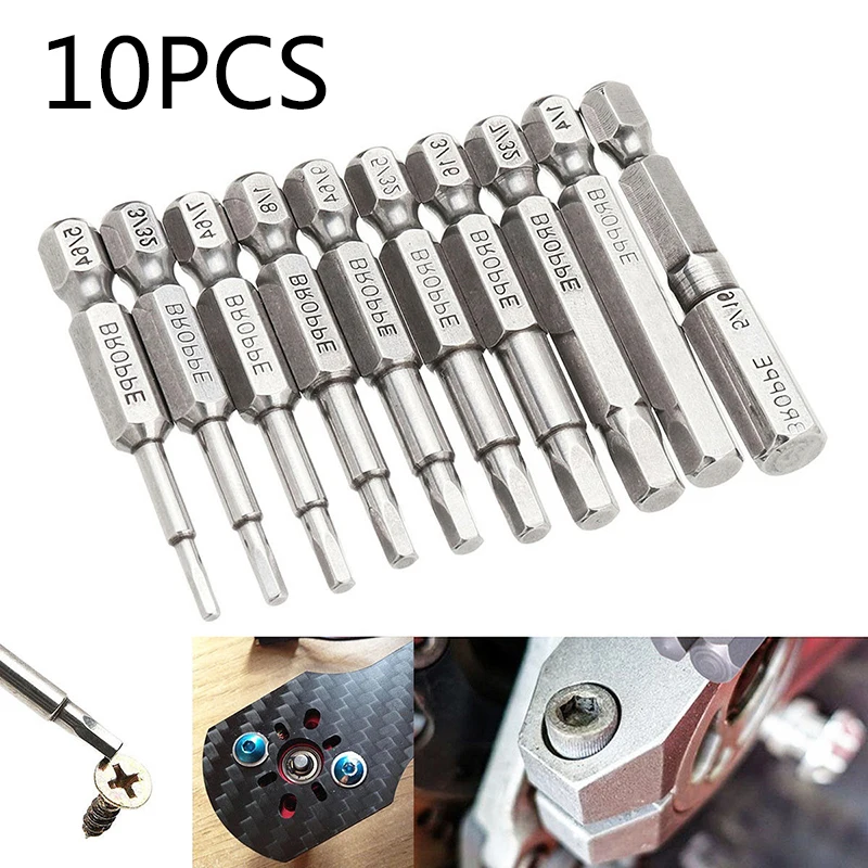 

10pcs/Set 50mm 1/4" Hex Head Long Allen Impact Drill Bit Quick Release for Drill