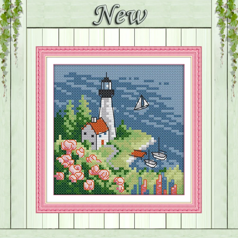 Lighthouse seaside flowers Painting 11CT Counted printed on canvas DMC 14CT chinese Cross Stitch kits embroidery needlework Sets | Дом и сад