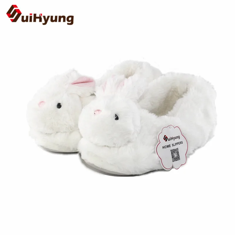 baratas Suihyung 2018 Novas Mulheres Inverno Fuax Fur Flock Sapatos de Pelúcia Interior Antiderrapante Em Chinelos Em Casa Chinelos Femininos Chão Do Quarto Coelho Algodão sapatos