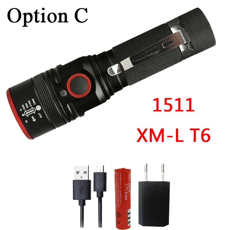 Litwod Z201511 XML-T6 USB Перезаряжаемый Фонарик светодиодный фонарик масштабируемый 4 режима фонарь для 18650 с usb-кабелем для кемпинга - Испускаемый цвет: Option C
