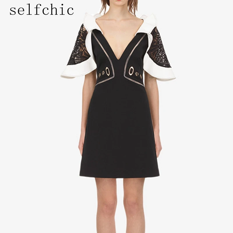 

Short Dress with Pocket Women Elegant Black Vintage Dresses 2018