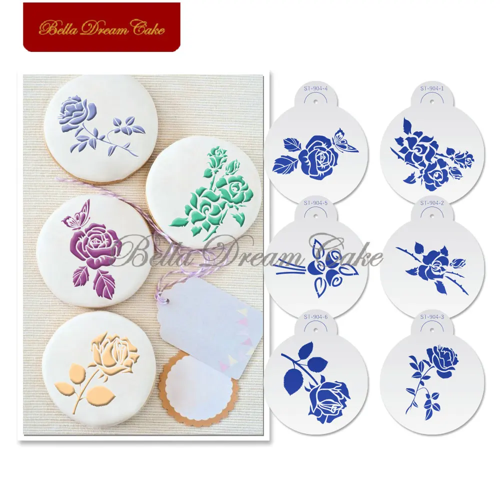 

6pcs/set Rose Flower Cookies Stencil Design Cupcake Decorating Mold Wedding Stencil Decoration Fondant Plastic Template ST-904