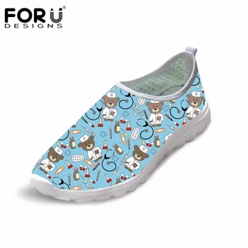 

FORUDESIGNS Blue Cute Nurses Bear Fashion Brand Summer Women Shoes Flats Comfortable Super Light Mesh Shoes for Ladies Sneakers