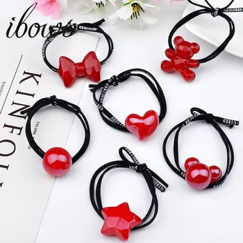 

6 Pcs/Lot Women Hairband With Elastics Resin Cartoon Bowknot Hair Rope for Ladies Valentine's Day Hair Holder Hair Accessories