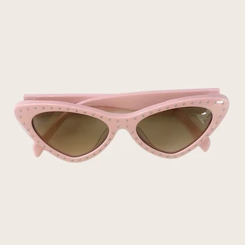 

Women Cat Eye Sunglasses 2019 Brand Designer Retro Small Triangle Rivet Frame Sun Glasses Luxury Shades UV400