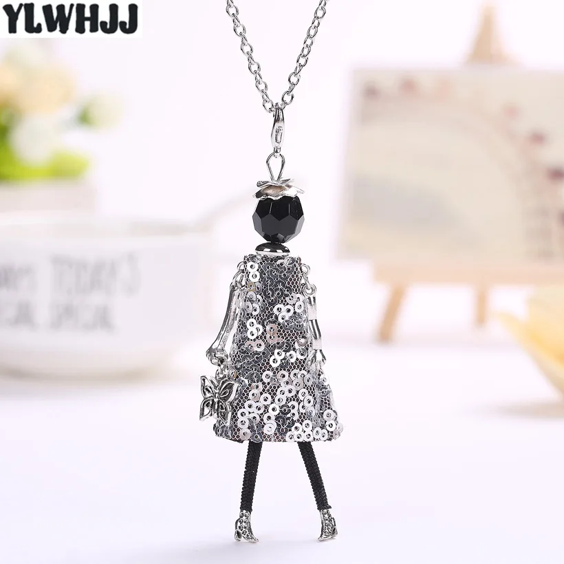 

YLWHJJ brand new women trendy maxi cute pendant long necklaces doll princess baby black necklace dress fashion statement jewelry