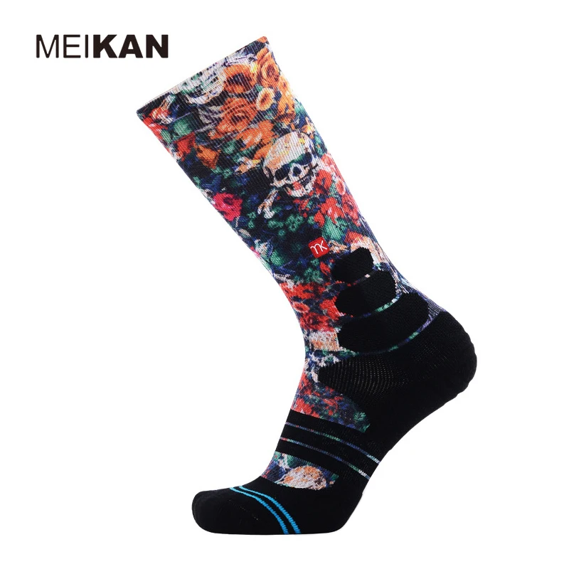 

MEIKAN Men Professional Basketball Sock Sport Running Compression Soccer Socks CoolMax Quick-drying Printing Design Meia Futebol