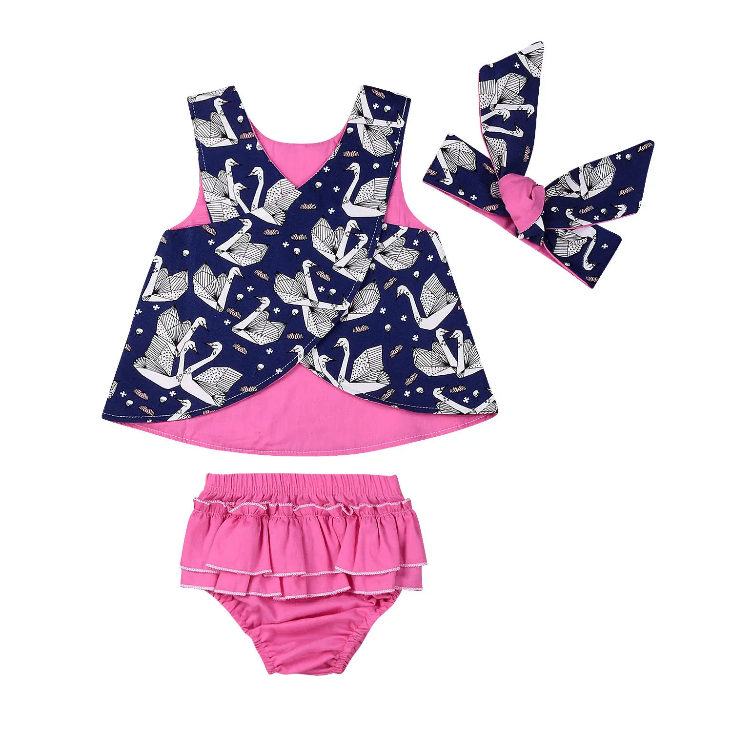 3PCS Clothes Newborn Baby Girls Kids Swan Romper Tops+Tutu Shorts Pants Outfits | Мать и ребенок