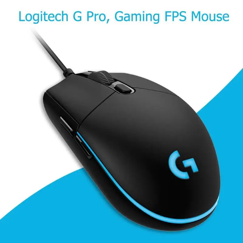 Игровая мышь logitech G Pro FPS 12000 dpi с RGB подсветкой, 6 программируемых кнопок для макросъемки, проводная мышь для конкурентоспособной игры, для офиса, дома