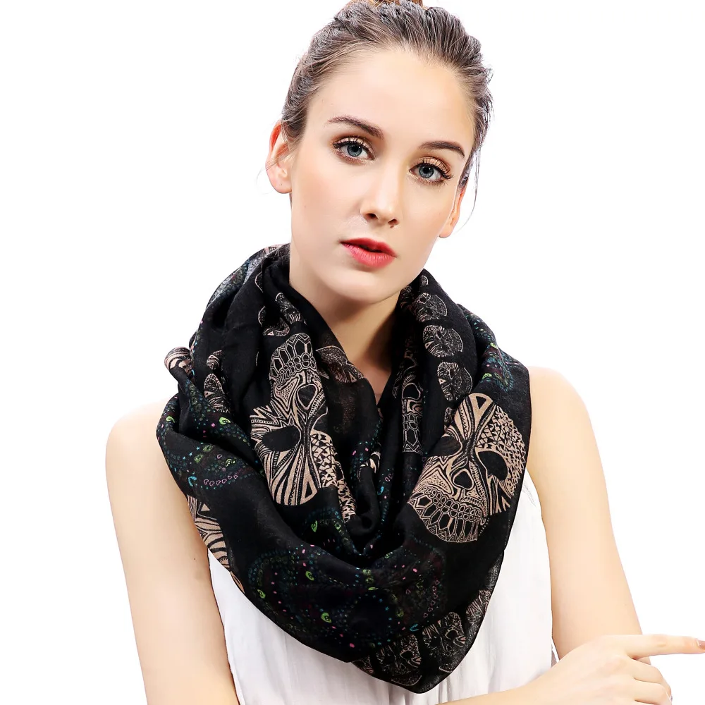 Женский шарф с принтом в виде черепа|scarf accessories|printed scarfscarf infinity |