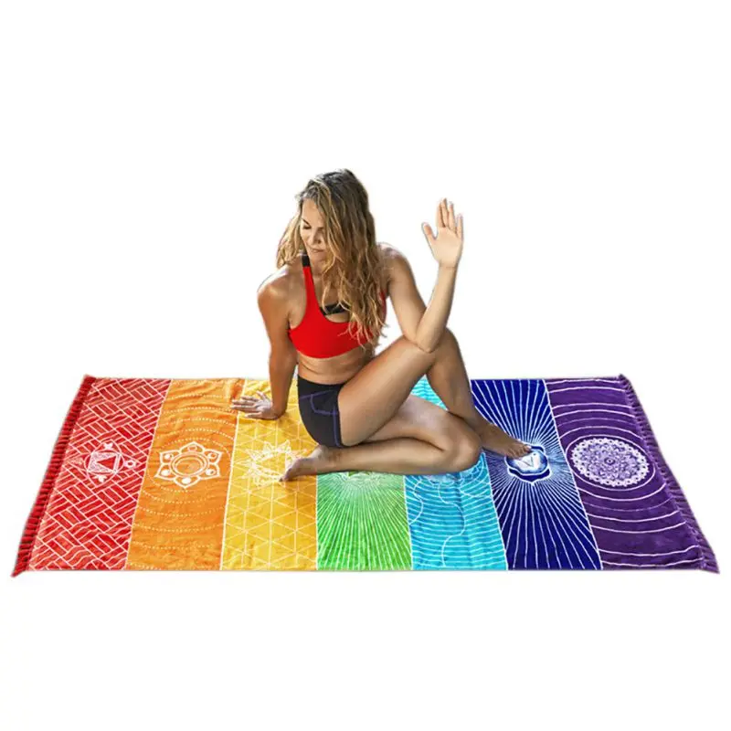 

New Wall Hanging Mandala Blanket 7 Chakra Stripes Rainbow Stripes Tapestry Travel Summer Beach Towel Yoga Mat Bikini Cover Up