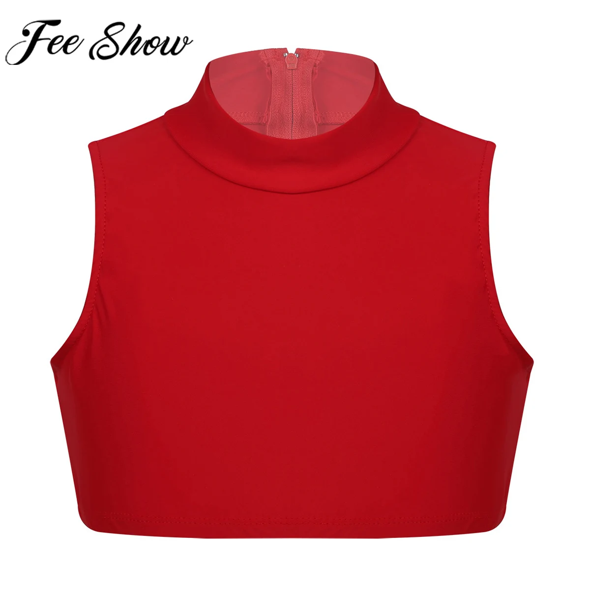 

FEESHOW Kids Girls Children Cloth Solid Color Sleeveless Stretchy Back Zipper T Shirt Crop Top for Dancing Stage Performance