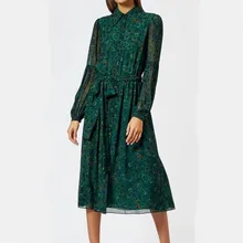 Turn Down Collar Sash Printed Dress