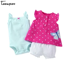 Teenster Menina Roupa Do Bebê Bodysuit & camisa & shorts Bebê Recém-nascido Conjunto Roupa de Crianças de Algodão Carroceiros Flor Vetement Enfant Fille