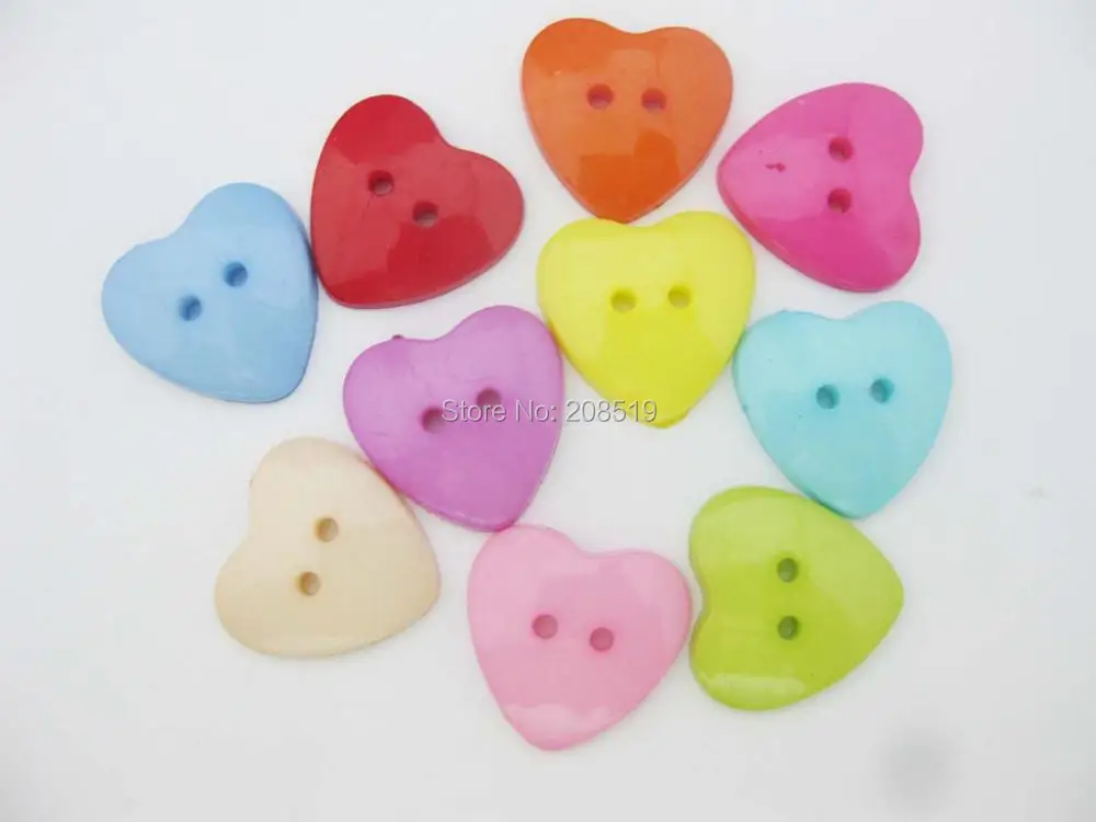 

NBNNNE 100pcs assorted colors heart shape nylon buttons for scrapbook 12mm&20mm flatback sewing button