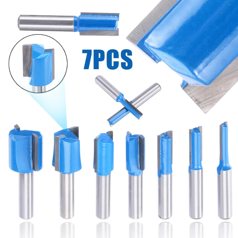 7pcs 8mm Shank Straight Router Bit Set Hardened Steel Carving