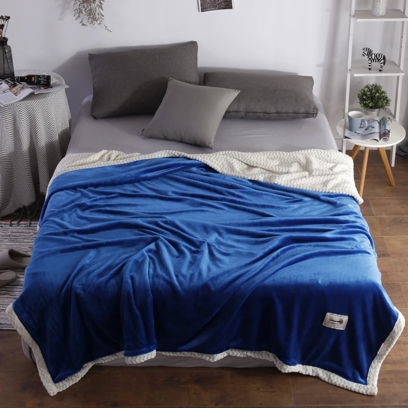 

SHYEJA Pure Blue Color Winter Wool Blanket Ferret Cashmere Blanket Warm Blankets Fleece Plaid Super Warm Soft Throw On Sofa Bed