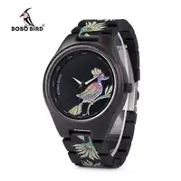 BOBO BIRD Top Brand Luxury P06 Men Chinese Element Painting Ebony Wood Watch Men Quartz Unique Wristwatch relogio masculino