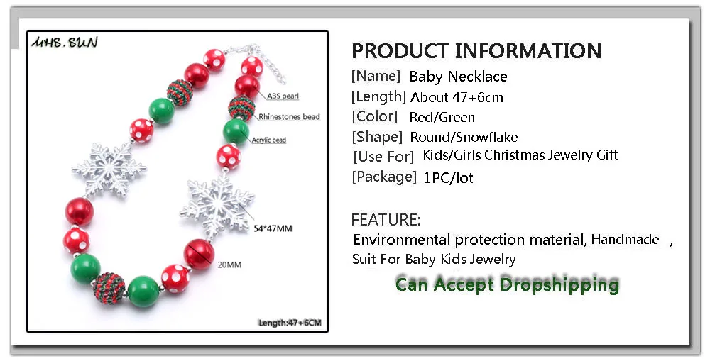 MHS. SUN/рождественское стильное детское ожерелье из жевательной резинки, 1 шт., ожерелье для девочек ручной работы из бисера в виде снежинки, подарок для малышей, праздничные украшения