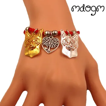 

Siamese Cat Animal Charm Bracelet For Women Men Couple Love Rope Male Female Pearl Red Heart Black Girls jewelry
