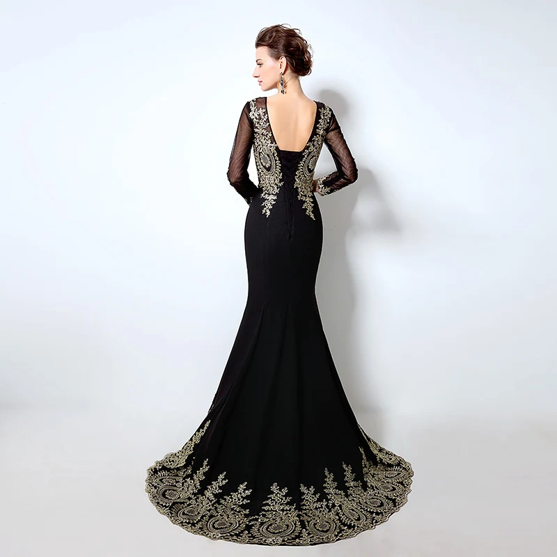 Muslim Evening Dresses Long 2018 High Quality Gold Appliques Mermaid Mother of the Bride Dress African Formal Party Gowns XU040
