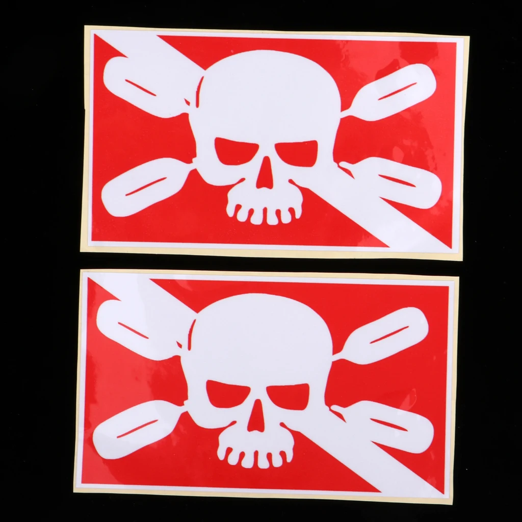 Perfeclan 2Pcs Reflective Scuba Diving Diver Down Flag Kayak Sticker Vinyl Decal Red Waterproof Skeleton Fish Kayak Accessories