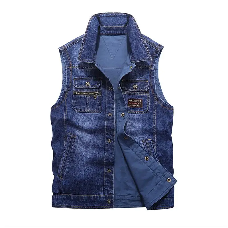Men's jeans vest cowboy waistcoat sleeveless double faced Multi Pocket Vest Men's jeans vest cowboy waistcoat sleeveless double faced Multi Pocket Vest