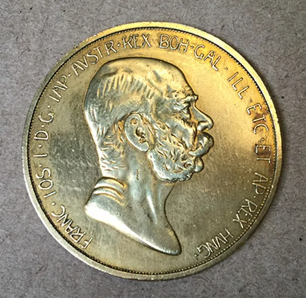 

1908 Austria - Habsburg 100 Corona - Franz Joseph I Reign .9999 pure Gold Plated Copy Coin