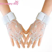 Горячая Распродажа, для женщин, невесты, без пальцев, Кружевной Белый/слоновой кости, перчатки, короткий параграф, жемчуг, кружевной бант, свадебные перчатки, элегантные, высокое качество