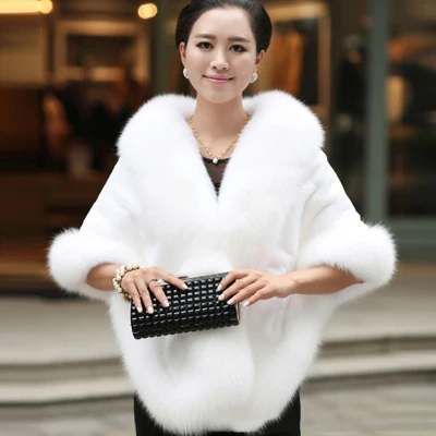 Роскошное элегантное женское зимнее теплое пальто из искусственного меха норки и кашемира, шаль, накидка, модное однотонное женское пончо из искусственного меха - Цвет: white