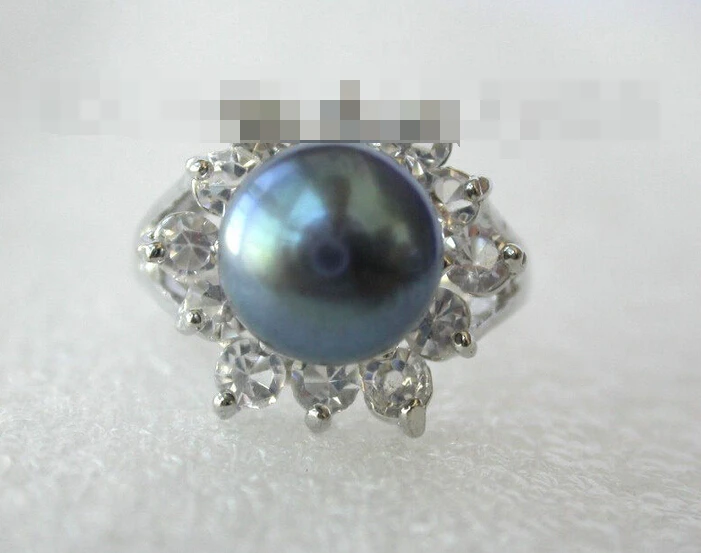 

00514 round black freshwater cultured pearl ring