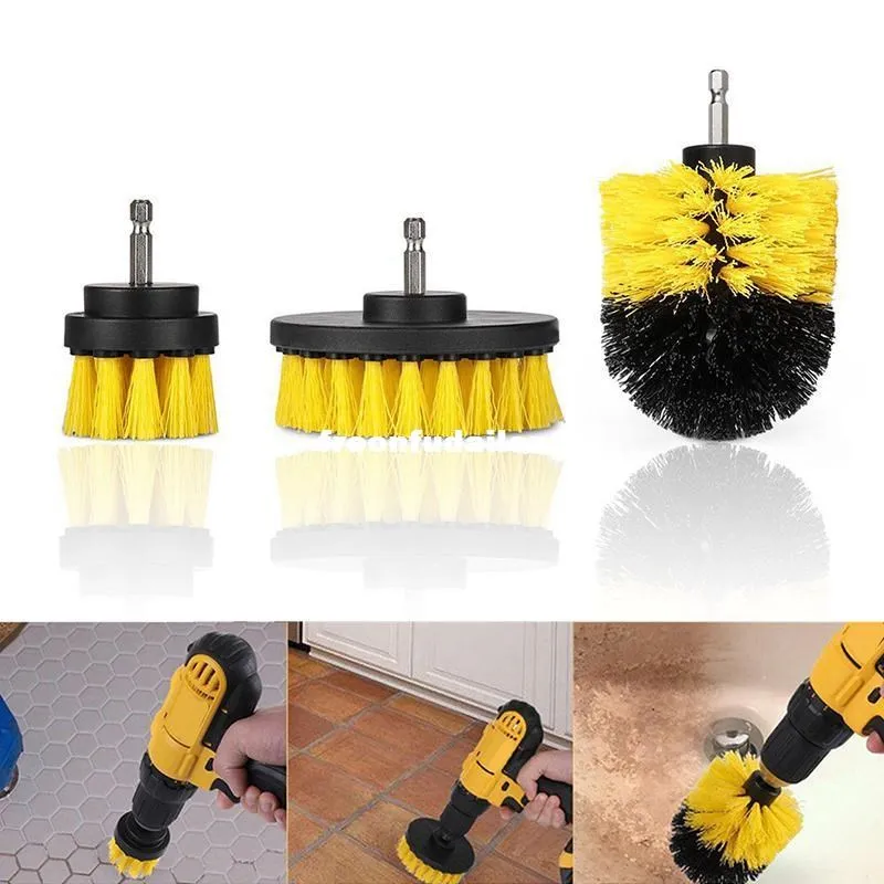 3 pcs/set Power Scrubber Brush Drill Brush for Bathroom Surfaces Tub Shower Tile Grout Cordless Power Scrub Cleaning Kit, Yellow