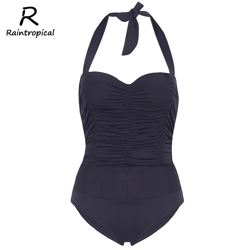 

Raintropical New One Piece Black Swimsuit 2019 Sexy Plus Size Hot Swimwear Bandage Women Vintage Bathing Suits Summer For Girls