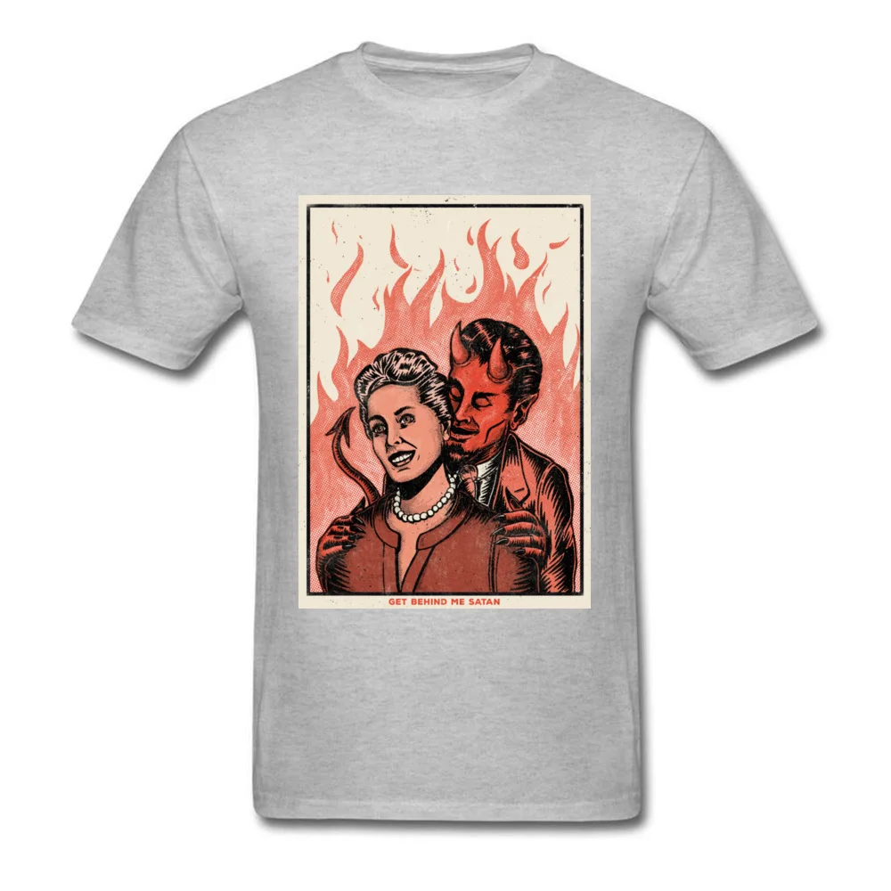 Get Behind Me Satan Top T-shirts Short Sleeve Cool Retro Men NEW YEAR DAY Tops & Tees Cool Tee Shirt O Neck 100% Cotton Get Behind Me Satan grey