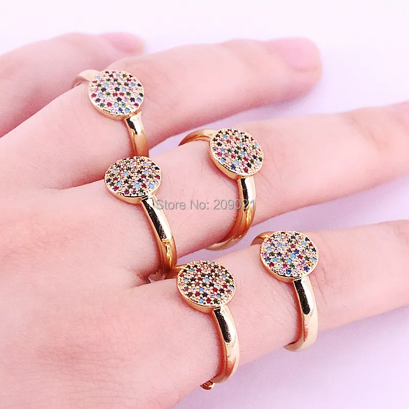 

8Pcs Multi Colorful Rainbow CZ Zircon Jewelry Gold Color Charm Round Design Finger Women Rings