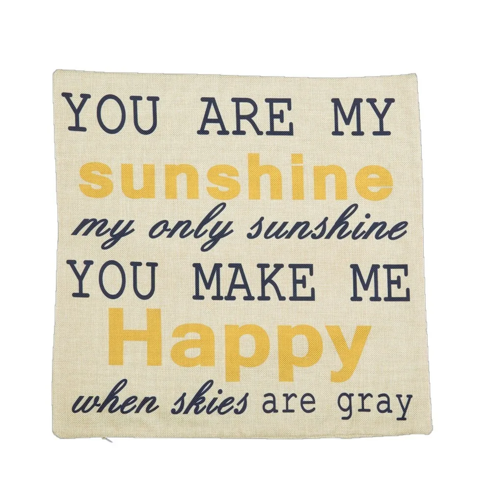 Home Decorative Cotton Linen Square Pillowcase You Are My Sunshine Decorative Throw Pillow Case