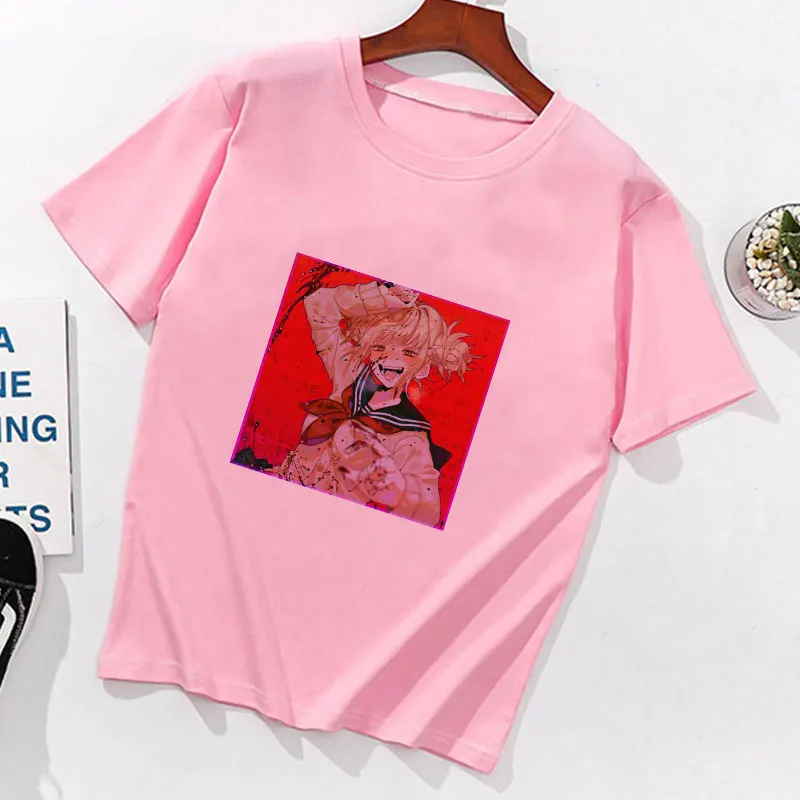 Yandere химико Тога Kawaii Футболка с принтом Otaku Летняя женская одежда с коротким рукавом Harajuku Japanses стиль аниме девушка розовая футболка - Цвет: 2262-pink