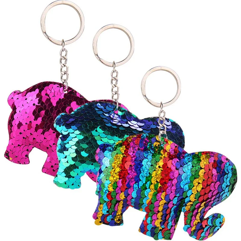 

1 Pcs Lovely Sequins Elephant Key Chain Fashion Animal Mermaid Sequins Keychain for Women Handbag Keyring Jewelry Gift