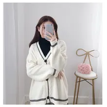 New Long Sleeve Cardigans Female Sweater Autumn Knitting Sweater 3 Button Cardigans V Neck White Cardigan Jacket