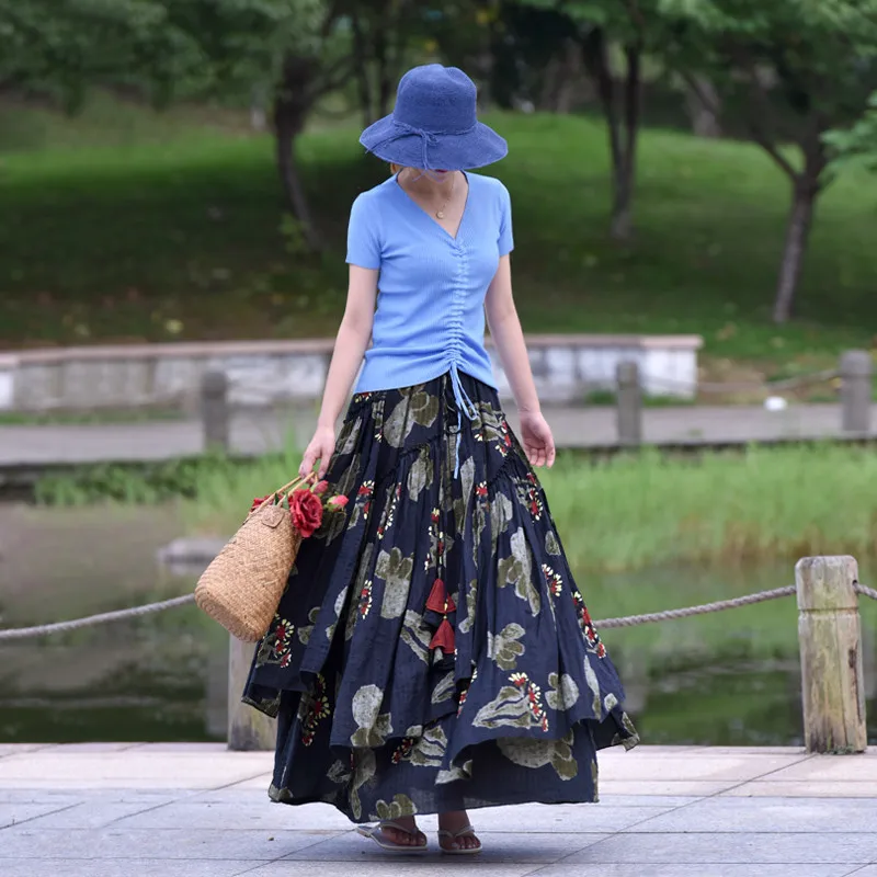 Falda Midi Mujer Ripley FALDA LARGA ALGODÓN MUJER INDEX NEGRO