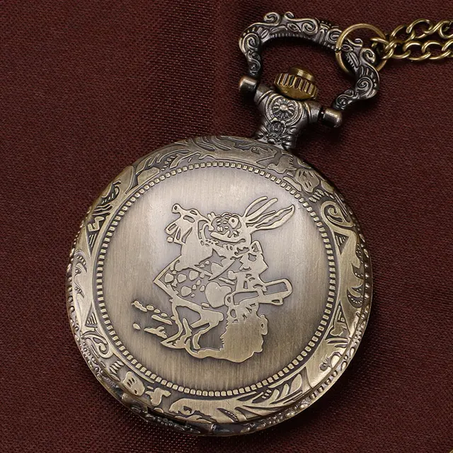 Vintage Bronze Mr.Rabbit Design Pocket Watches Ronman Number Quartz Clock Alice Vintage Bronze Mr.Rabbit Design Pocket Watches Ronman Number Quartz Clock Alice