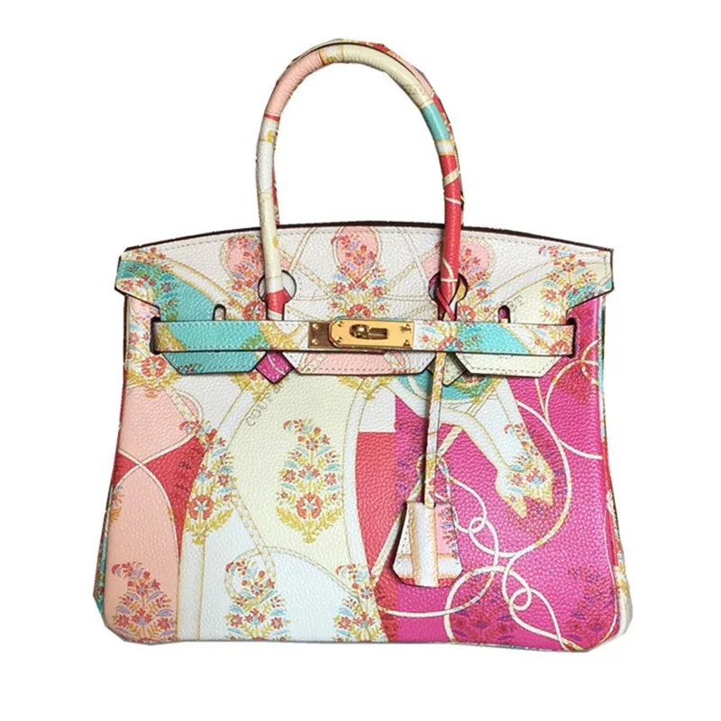 

luxury Brand Painted Genuine Leather handbags women cowhide tote ladies hand bags designer Female shoulder bag pink purse bolso