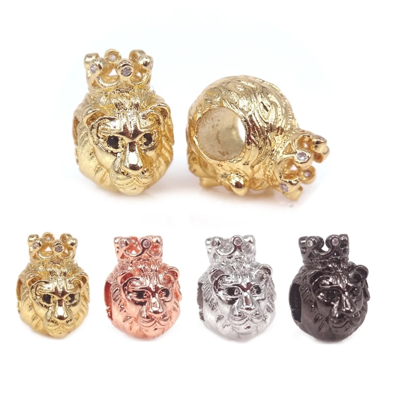 

Mixed Silver Gold Color Lion Head Spacer Leo Beads,Silver Black Crown Lion Charm Bead Fits Pandora Jewelry Making Bracelet DIY