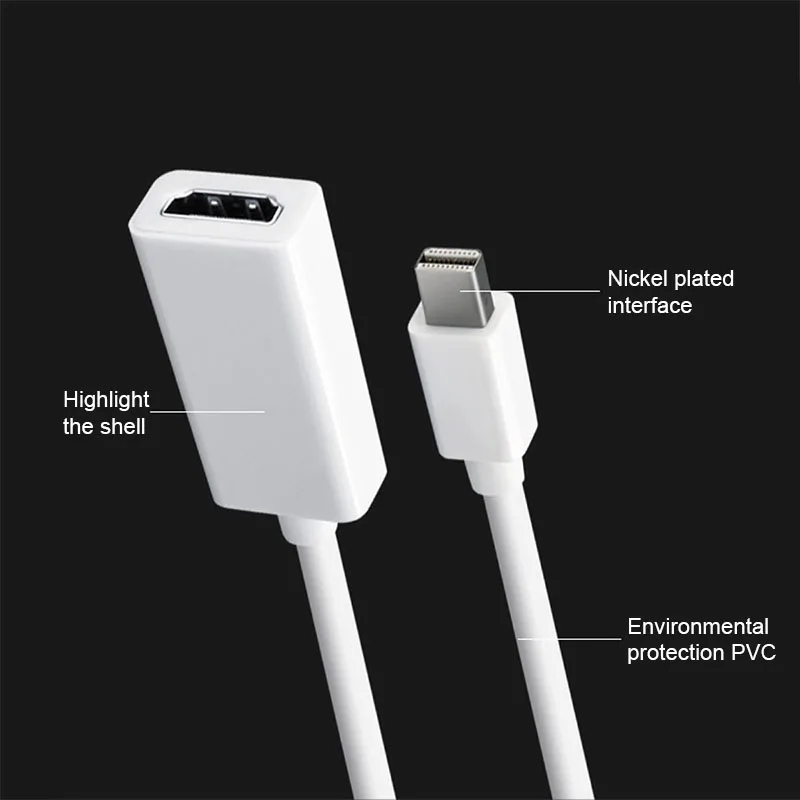 Белый Мини DP к hdmi-кабель, адаптер Mini Displayport Male-HDMI Женский конвертер для ПК Macbook HDTV проектор