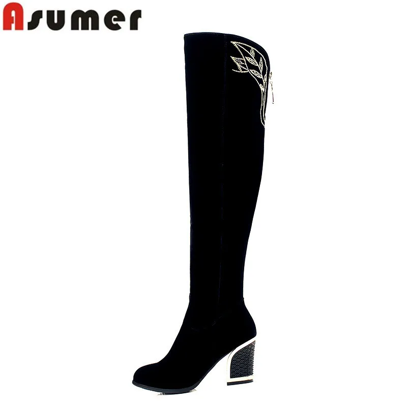 

Asumer 2020 new arrive high quality nubuck leather over the knee boots autumn winter round toe high heel platform women boots