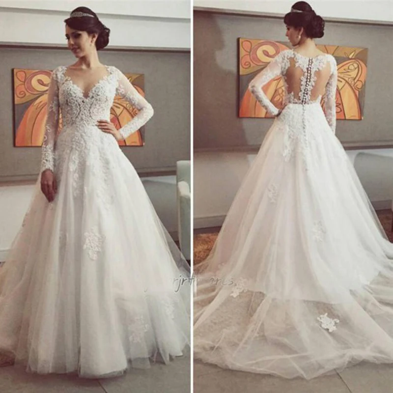 Saudi Arabic V Neck Muslim Wedding Bridal Dresses 2017 Beauty Spring Saudi Arabic V Neck Muslim Wedding Bridal Dresses 2017 Beauty Spring Long Sleeve Sheer Lace Gowns Boho Bruidsjurken In From Weddings