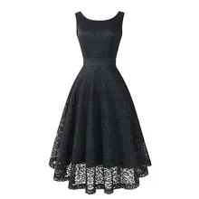 Elegante vestido Encaje Vintage lisa, primavera Vintage Rock cóctel de verano vestido de las mujeres ropa 2019 mujeres Jurken FD
