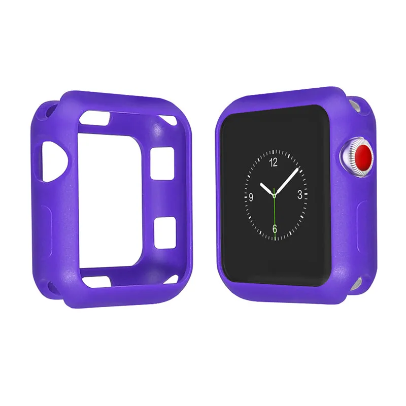 Мягкий силиконовый чехол с сопротивлением падению для Apple Watch iWatch Series 1234 крышка рамка Полная защита 42 мм 38 мм 44/40 ремешок - Цвет ремешка: Purple